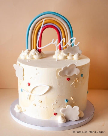 Cake Topper Name und Fisch Symbol Regenbogen Torte Taufe