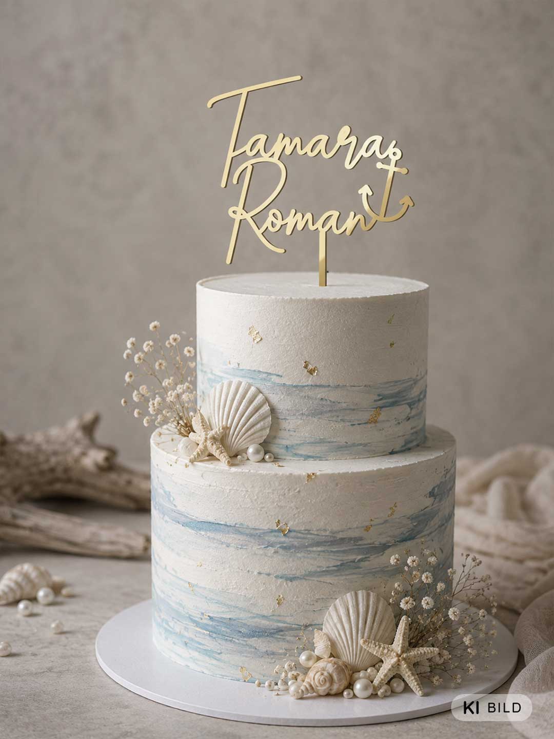 Cake Topper Hochzeit Anker Maritim Gold