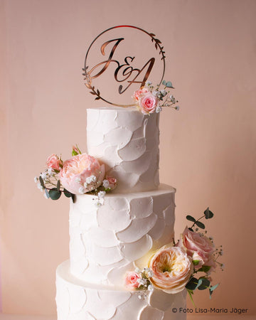 Cake Topper Hochzeit Initialen Ring Gold