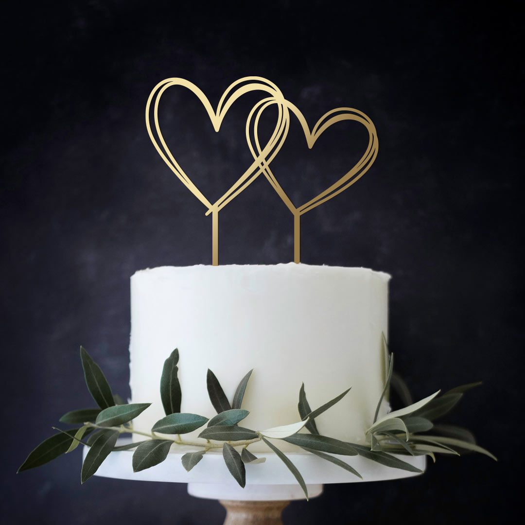 Cake Topper Liebe Doppelherz Gold