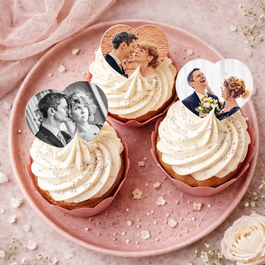 Foto Muffinaufleger Herzform essbar Cupcakes