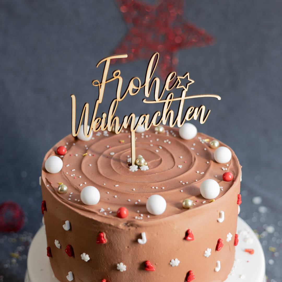 Cake Topper Frohe Weihnachten rot Spiegelacryl