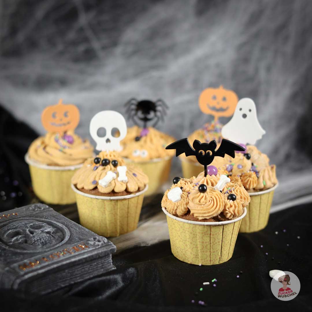 Muffin Topper Halloween 6er Set Fledermaus Spinne Totenkopf Kürbis Geist