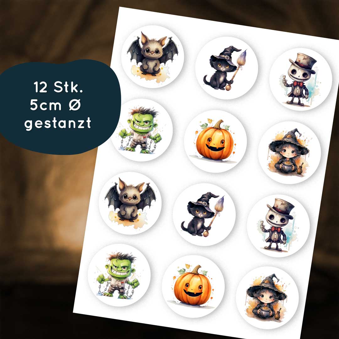 Halloween Muffinaufleger niedliche Figuren 12 Stück 5 cm gestanzt