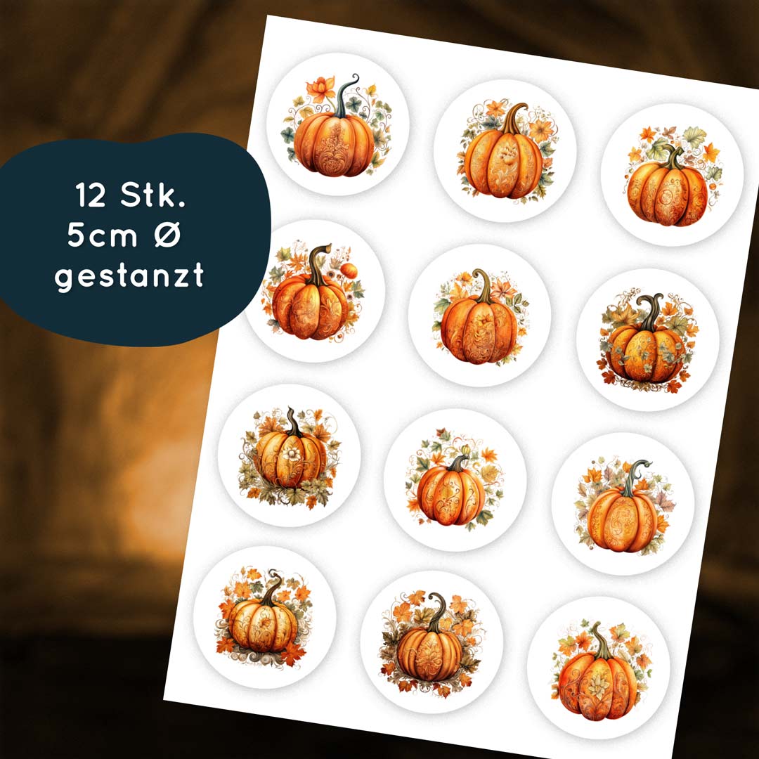 Halloween Muffinaufleger Orange Pumpkin Floral Watercolor 12 Stück 5 cm gestanzt