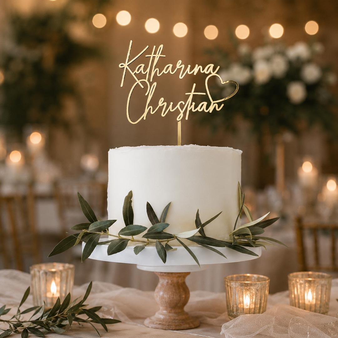 Hochzeit Cake Topper personalisiert Brautpaar Spiegelgold
