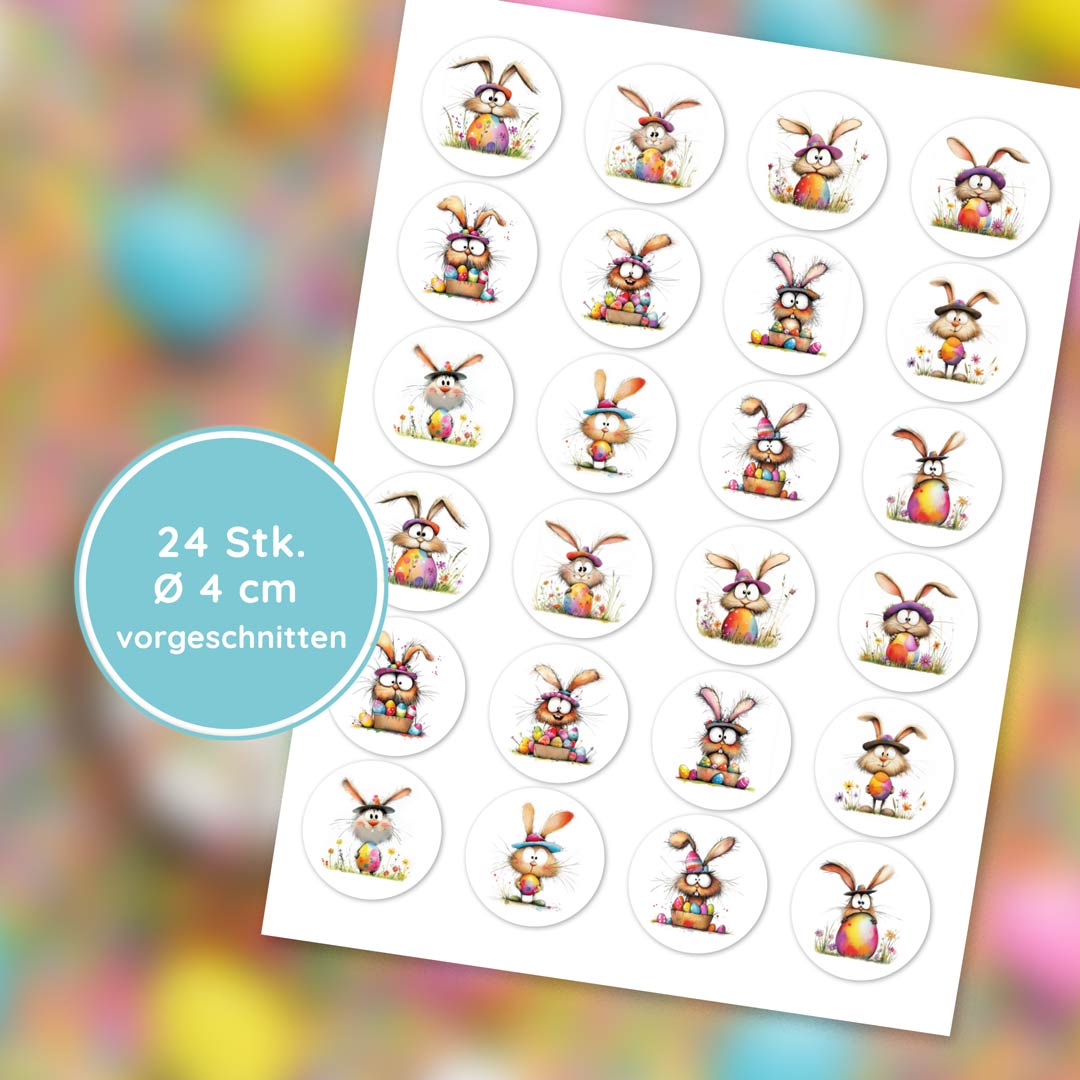 Essbare Mini-Aufleger zu Ostern mit lustigen Hasen aus Zuckerpapier