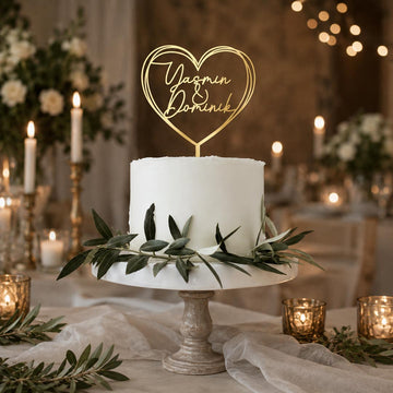 Tortentopper Hochzeit Herz Namen Gold