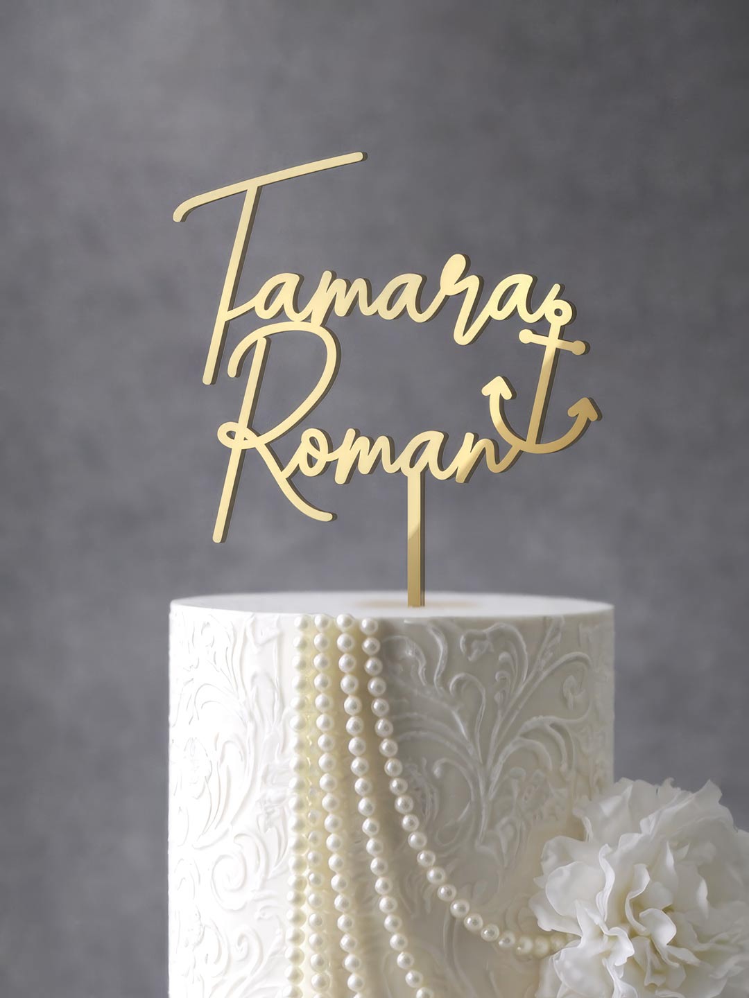 Cake Topper Hochzeit mit Anker-Motiv und Schriftzug