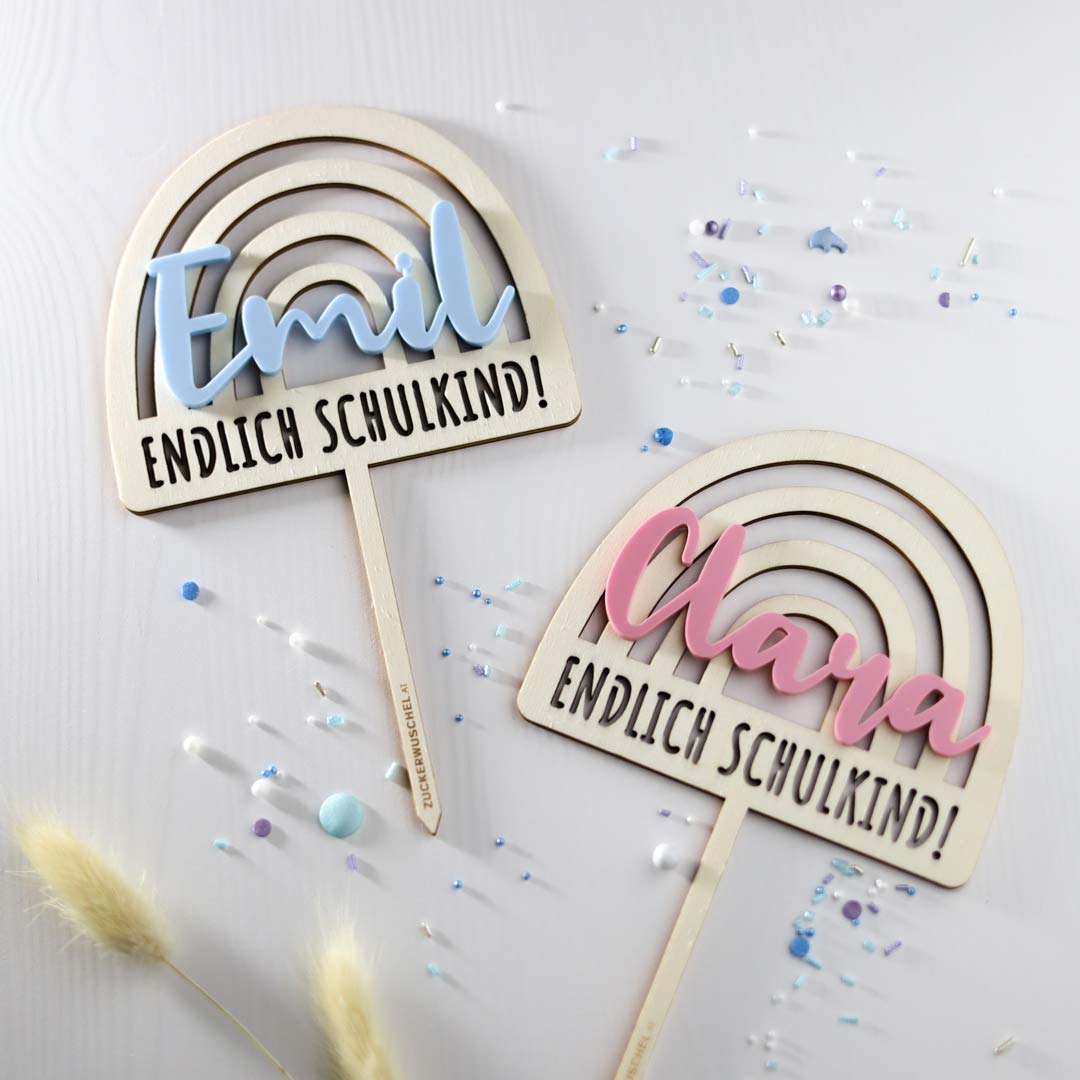 Cake Topper Einschulung Kinder Regenbogen personalisiert