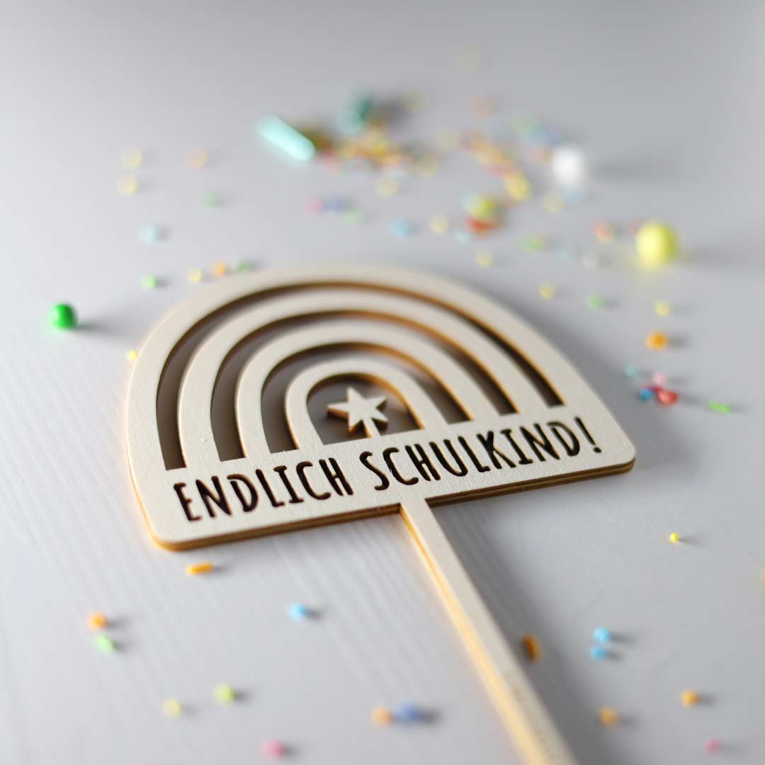 Cake Topper Einschulung Regenbogen Holz