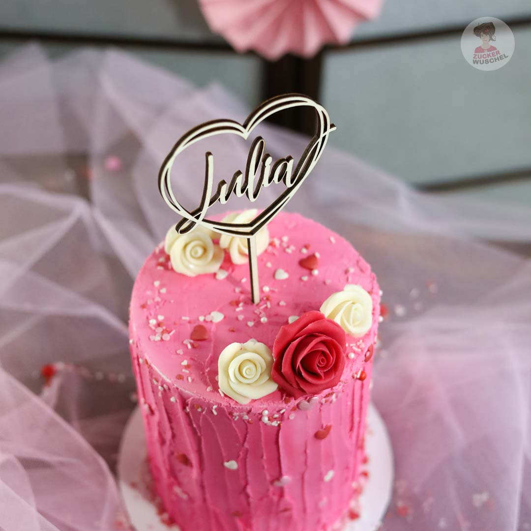 Cake Topper Herz Wunschname stilvoll