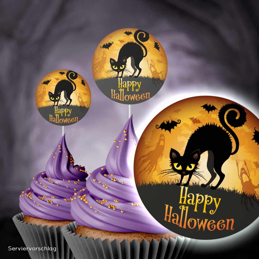 Cupcake Aufleger Happy Halloween Gruselkatze