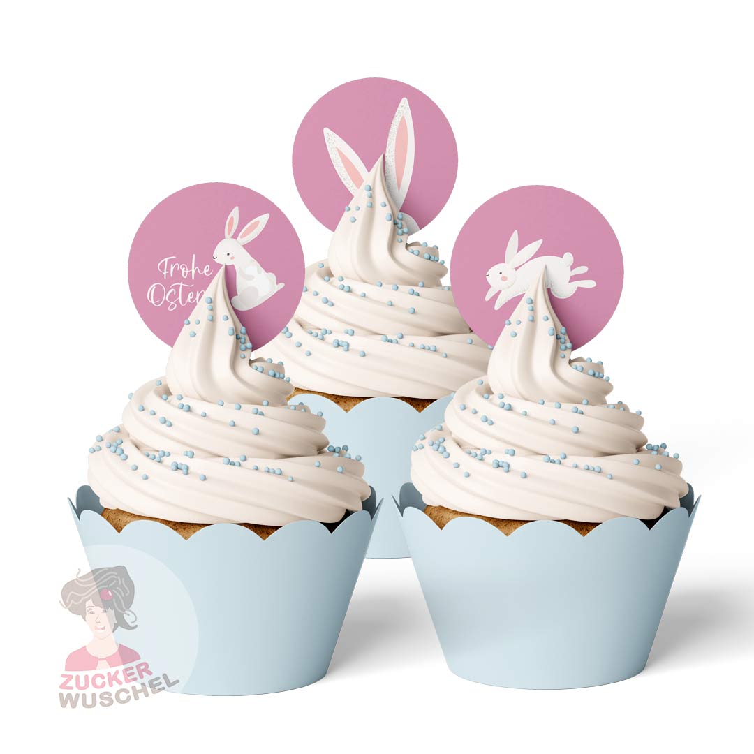 Muffinaufleger Ostern Hoppelhasen Rosa 4cm 24 Stück