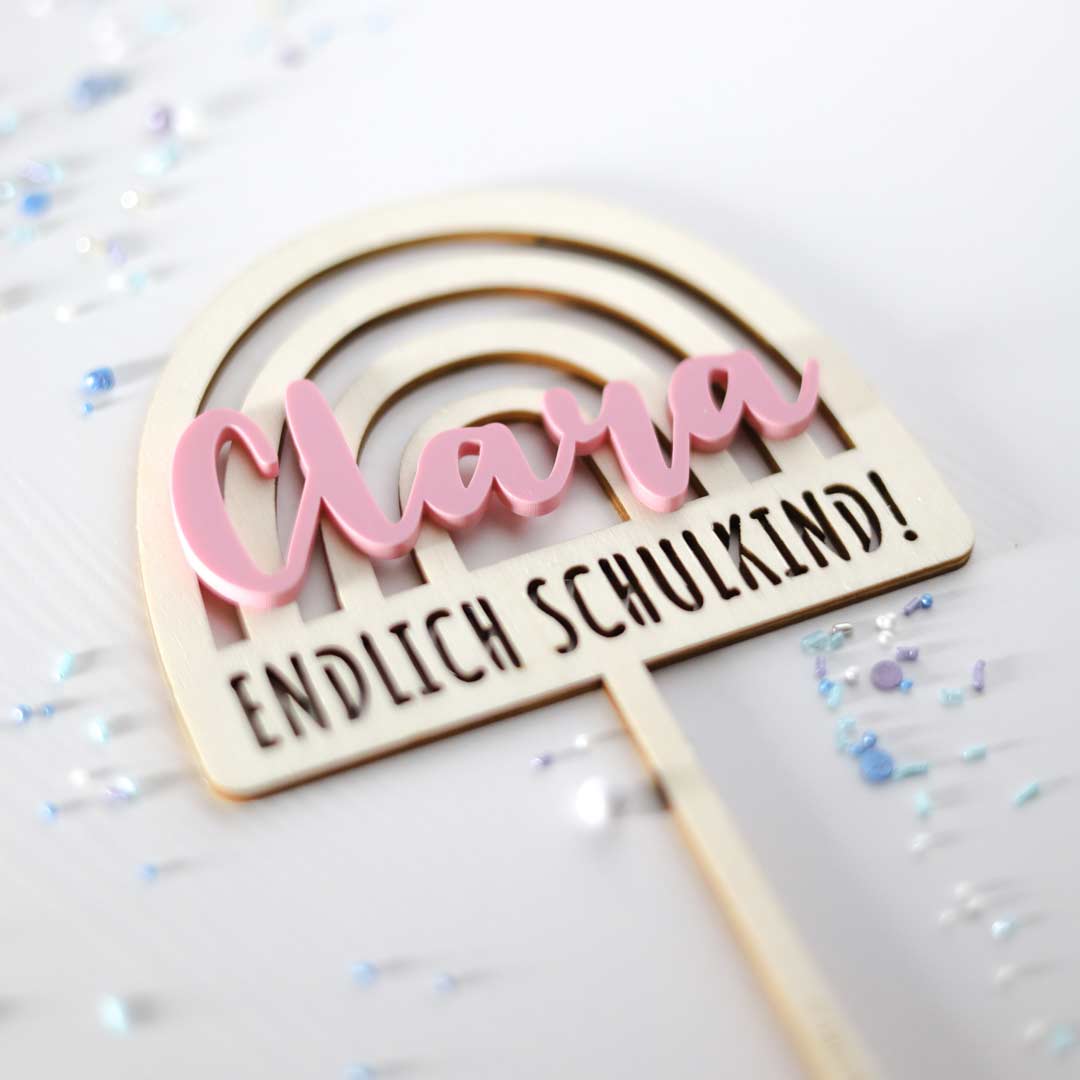 Tortem Topper Schulbeginn Regenbogen Rosa personalisiert