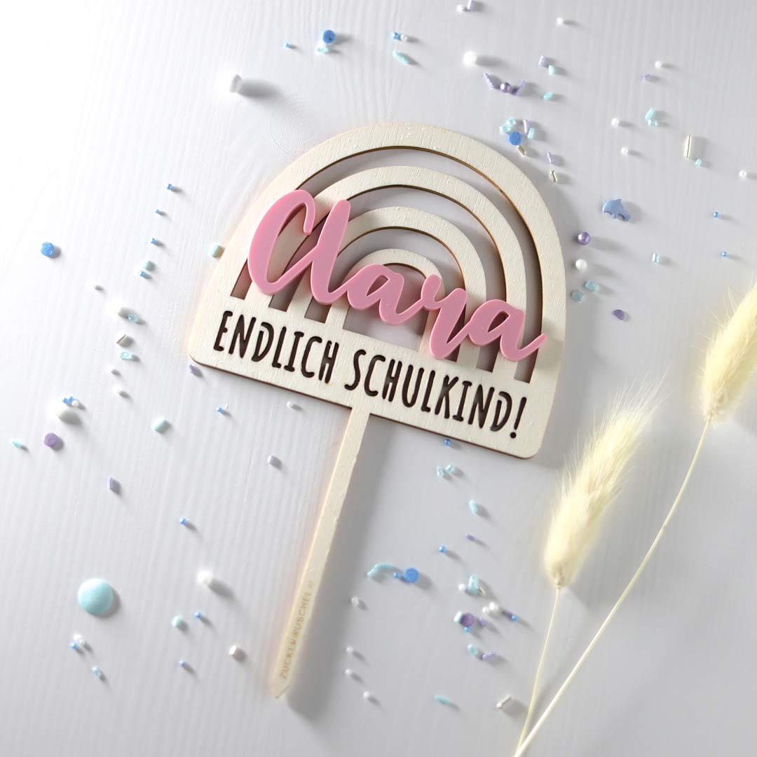 Torten Topper Schulkind Holz Name Rosa Mädchen