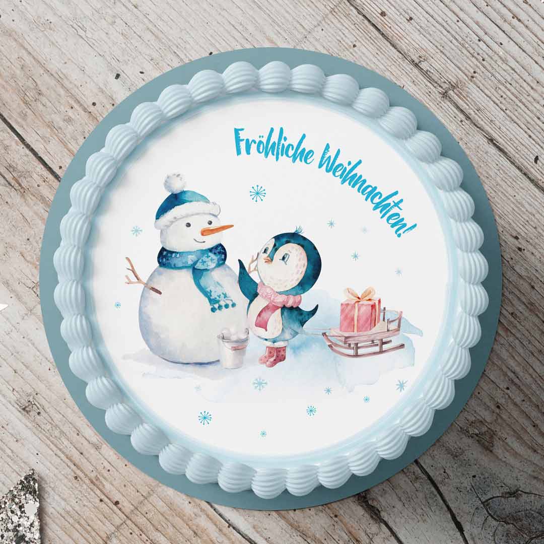 Tortenaufleger Weihnachten Schneemann Wasserfarben