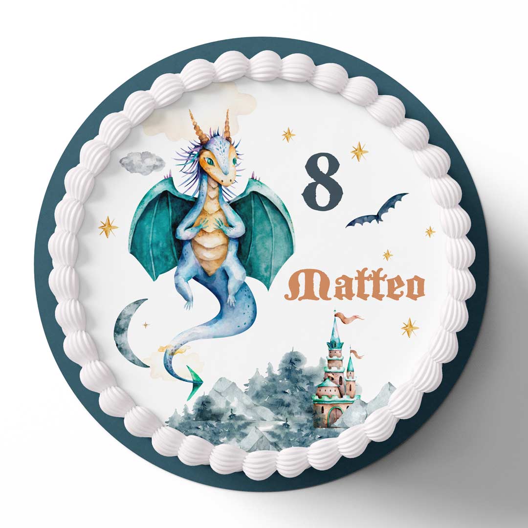 Tortenbild Drache Burg Kindergeburtstag